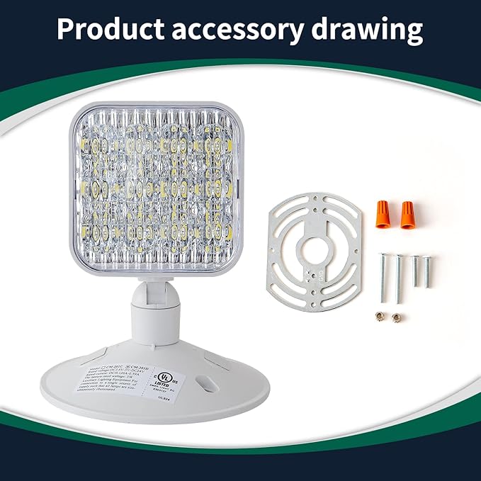 GZRUIYANG Emergency Remote Head Lighting, Single Square Head Emergency Light, UL Listed, Multi Voltage 3.6 to 24 Volt Input, 3 Watts, 180 Lumen, No Battery Inside