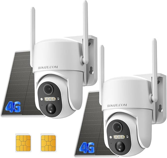 4G LTE Cellular Security Camera Outdoor, No WiFi Security Camera Outside, Wireless Security Camera Outdoor Solar Powered, 360 Ptz, Human Sensor, 2K HD, 2-Way Talk, IP66, 2 Pack