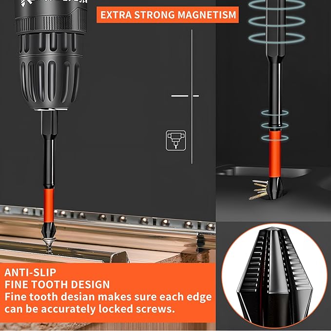 Anti Slip bits Magnetic Screwdriver bit Set S2 Alloy Steel Impact Resistance Bits-12Pcs, and 1/4 Inch Hex Shank Driver Bit bit holder-1Pcs