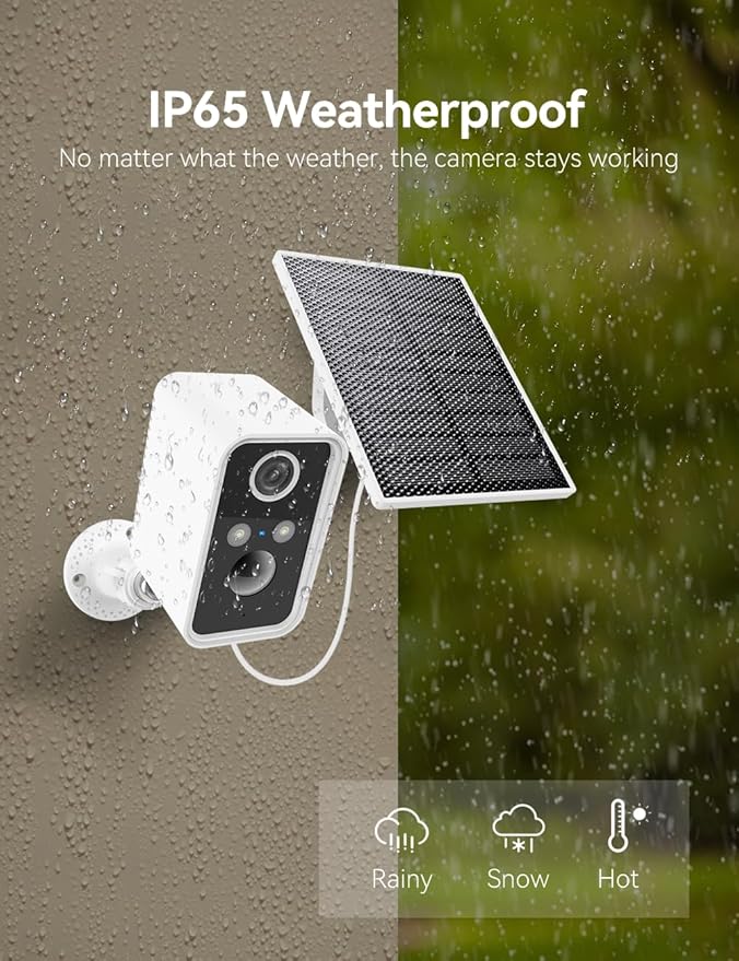 Solar Camera Outdoor Wireless, Battery Security Cameras with Solar Panel for Home Security, Motion Detection, Night Vision, Alexa, 2.4G Wi-Fi Only, Only Event Recording