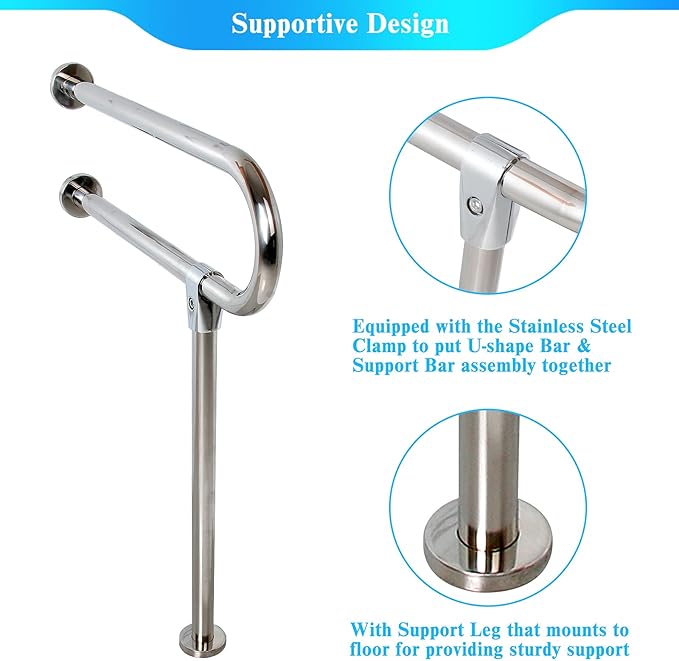 Handicap Bathroom Bar - 304 Stainless Steel Non-Slip Handrail for Disabled Toilet & Shower, Barrier-Free Safety Railing with Hand Grips