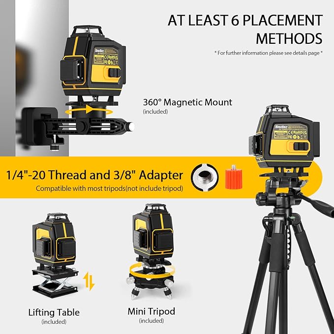 Laser Level 360 Self Leveling, SAVSEC Rechargeable (Up to 37H) 4D Lazer Leveler Tool Kit, 16 Lines Green Leveler Tool Rechargeable/Stepless Dimming/Remote Control/Switchable for Home & Outdoor