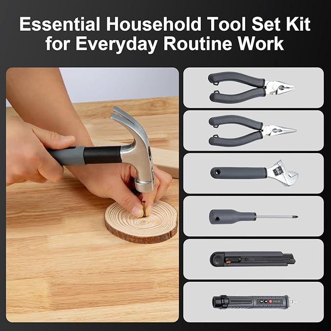 Growneer Tool Set, 241 Piece Home Tool Kit with Durable Metal Tools for Home Repair,DIY,Maintenance,Includes Screwdriver Wrench Hammer Scissors Tape Plier Tool Box Essential Mechanics Tools Kit