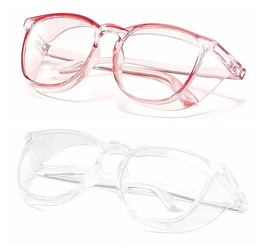 Alsenor Safety Glasses Anti Fog Goggles Protective Eyewear Blue Light Blocking Anti Dust UV Protection Glasses For Men Women (2 Pack (Pink + Clear))