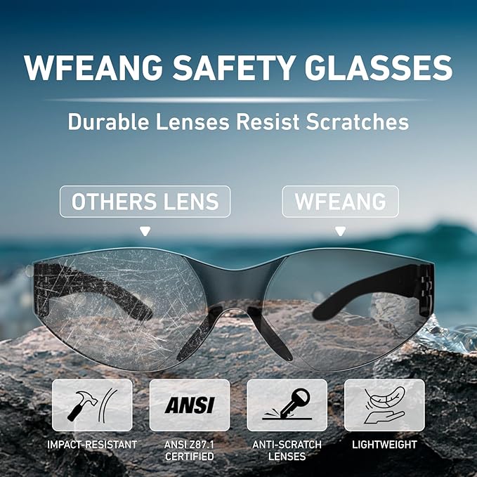 Safety Glasses ANSI Z87.1 Certified - Scratch-Resistant Protective Eyewear for Men & Women, Ideal for Construction & Shooting