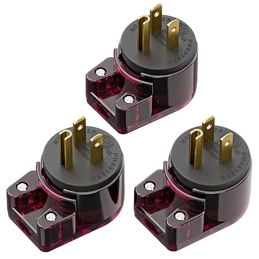 3 Pack ETL Certified Nema 5-15P 15A 125V Right Angle Plug, Red Color