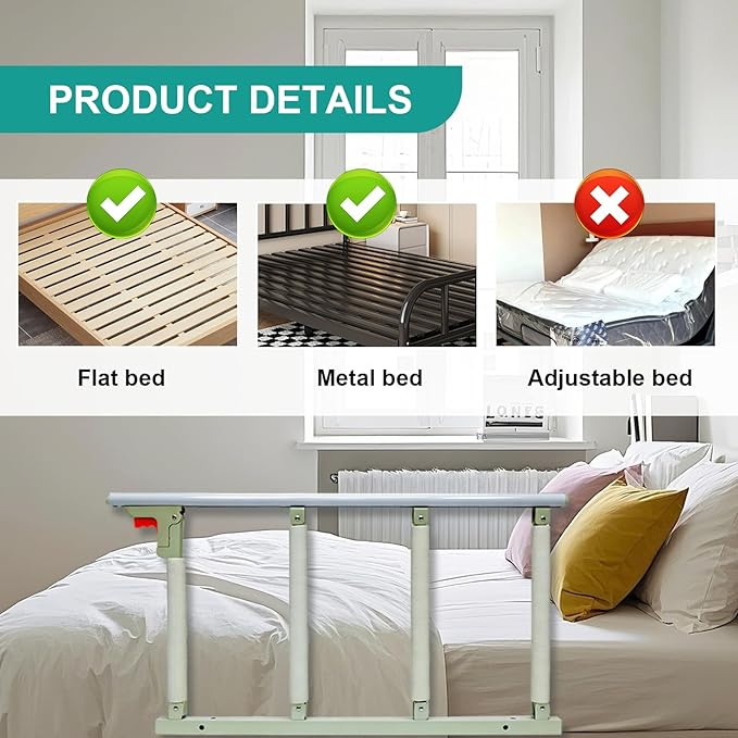 37.8" x 16.3" Folding Bed Rail for Elderly Adults with Safety Guard & Assist Handle for Fall Prevention, Fits Twin Full Queen King Beds