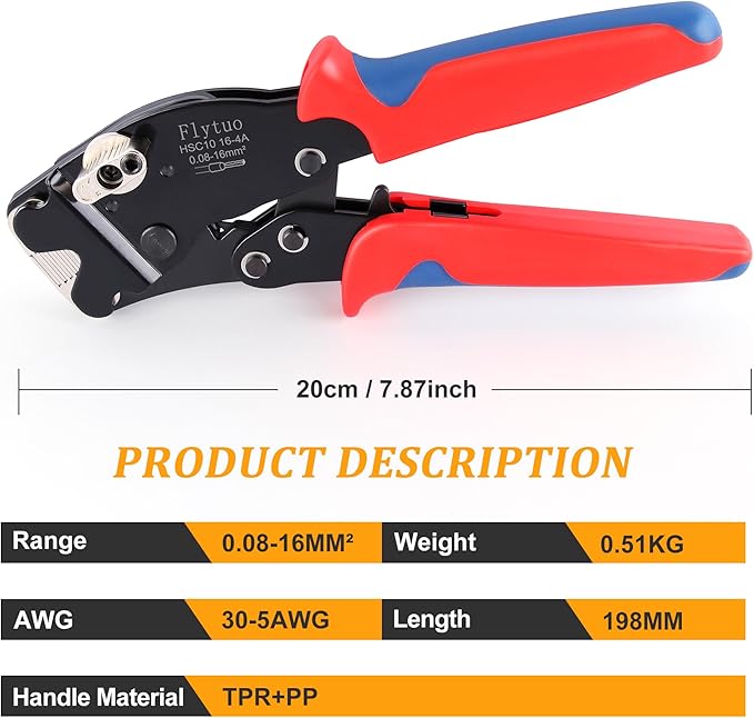 Front Loading Ferrule Crimp Tool and Ferrule Crimper Works for End Sleeves Ferrules and Wire End Terminals from AWG 30-5