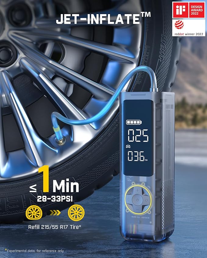 Fanttik X8 APEX Tire Inflator Portable Air Compressor, 1 Min Fast Inflation, 150PSI Cordless Tire Inflator with LED Dual Screen, Suitable for Car, Bike, Motorcycle, Up to 26.3″ Tires, Mechanical Gray