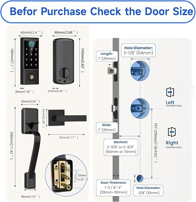 BEBASIA Heavy Duty Fingerprint Smart Door Lock for Front Door, APP Control Front Door Lock Sets, Auto Lock, Anti-Peeping Touchscreen Digital Keypad, Electronic Keyless Entry Deadbolt, Black