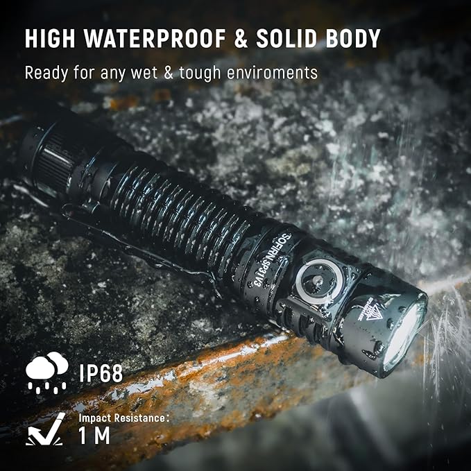 Sofirn SP31 V3.0 Tactical Flashlight Rechargeable, 2000 High Lumen Pocket Flashlight with Powerful LED, Dual Switches and Battery for EDC, Home, Emergency, Heavy Duty, IP68 Waterproof / Compact Built