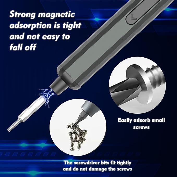 Grey Mini Electric Screwdriver - 50 in 1 Small Electric Screwdriver Set with 40 Magnetic Bits, High Torque Driver with Lithium Ion Battery for Electronics Portable Phone, Camera, Watch Repair