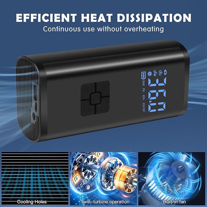 Kairiyard Tire Inflator Portable Air Compressor, 150 PSI Rechargeable Auto Air Pump for Car Tires 12V DC Electric Cordless Tire Pump with Digital Pressure Gauge for Car Motorcycle Bike Ball