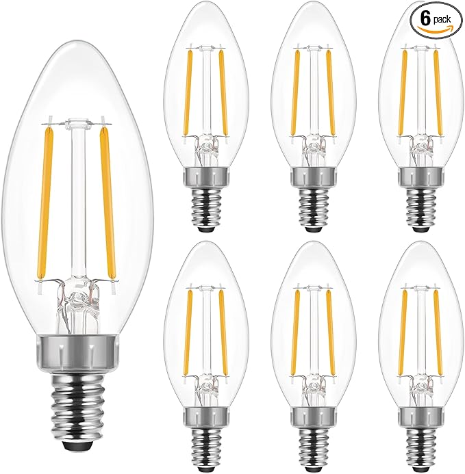 Energetic E12 B10 LED Classic Candelabra Clear Light Bulb, 40 Watt Equivalent, Soft White 2700K, Filament Clear Glass, Non-Dimmable, UL Listed, Pack of 6