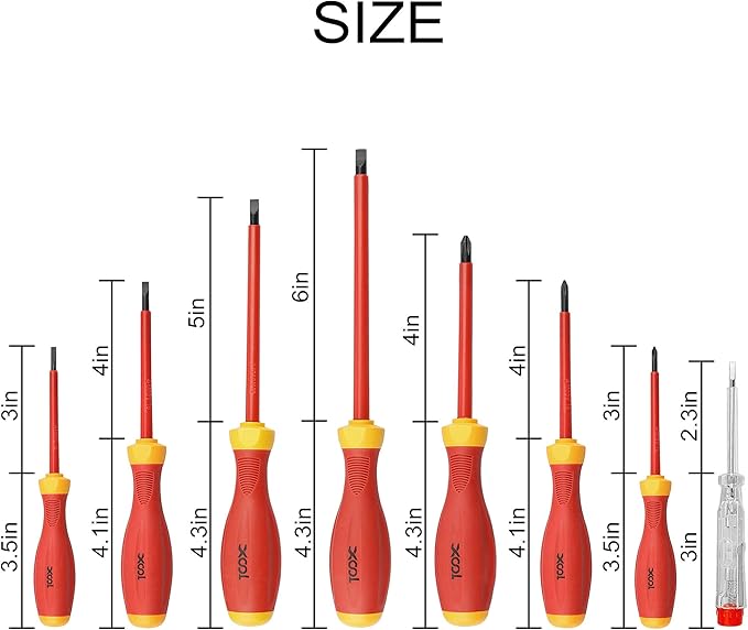 XOOL 1000V Insulated Electrician Screwdriver Set, 8-Piece with Magnetic Tips, Non-Slip Handle, Slotted & Phillips, Chrome Vanadium Steel, VDE & GS Certified for Safe Electrical Work