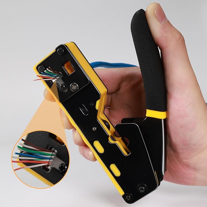 RJ45 Crimp Tool Pass Through Ethernet Crimper for Cat5e Cat6 Modular Plugs, All-in-One Cat6 Crimping Tool