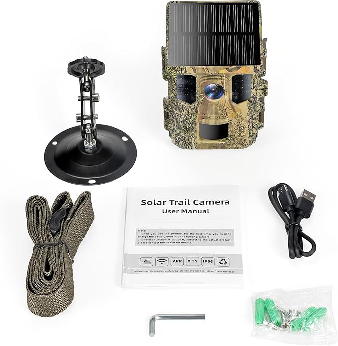 Solar Trail Camera with 24/7 HD Recording Night Vision Motion Activated, Weatherproof, Easy Install & Phone Connectivity, 64GB Card, PIR, 940nm IR