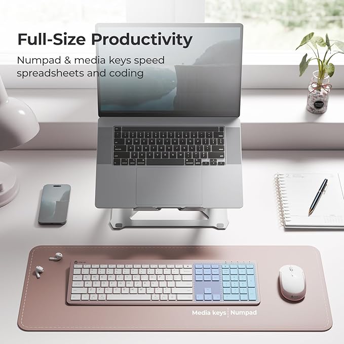 iClever GK08 Wireless Keyboard and Mouse Combo, USB-C Rechargeable Full-Size Keyboard with Numeric Keypad, Quiet Scissor Keys, 2.4 G Plug and Play, Compatible with Mac MacBook Windows PC Laptop