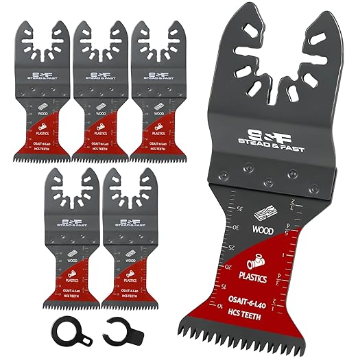 S&F STEAD & FAST 6 PCS Oscillating Saw Blades, Japanese Teeth, Curved Edge Oscillating Tool Blades for Wood, Plastic, Universal Multitool Blades Kits for Quick Release