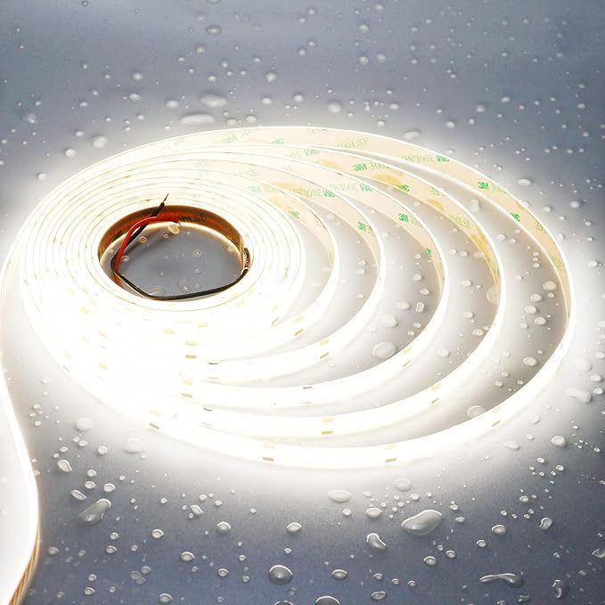 JOYLIT 24V COB LED Strip Lights Waterproof 4000K 550LM/FT Super Bright 16.4ft 2400LEDs CRI 95+, UL PRO 90W Dimmable Natural White Adhesive LED Tape for Commercial, Residential