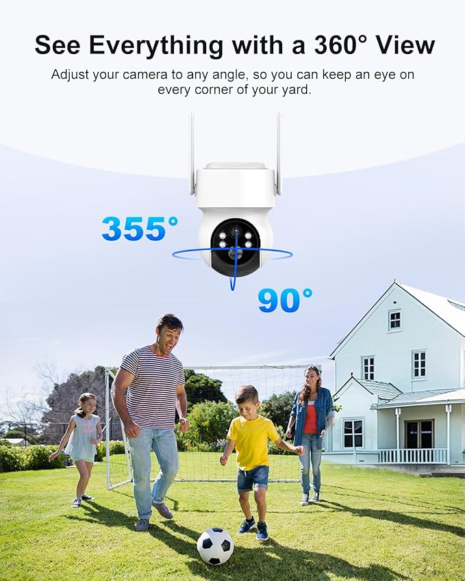 4MP Wireless Solar Security Camera Outdoor, 2K WiFi Home Surveillance PTZ Cam with with Floodlight, Human Detection, Siren Alarm, 98FT Night Vision, 2-Way Talk, 5W Solar Panel & Rechargeable Battery