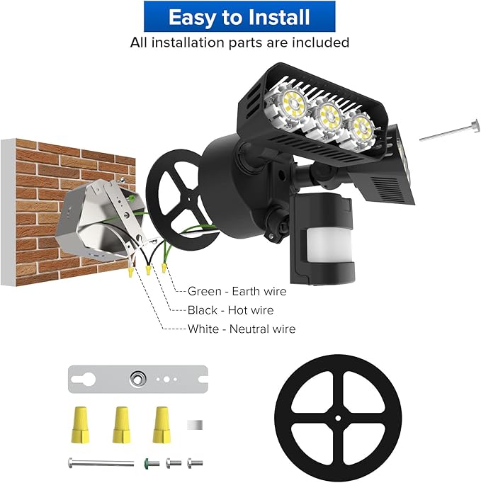 SANSI LED Outdoor Motion-Activated Security Lights, 27W (200W Equiv.) 2700lm, 5000K Daylight, Waterproof Flood Light with Adjustable Head, 5 Year Warranty, Black