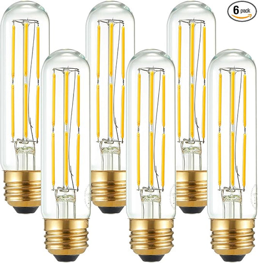 LiteHistory Tubular Light Bulb 6W Equal E26 LED Bulb 60 Watt dimmable Neutral White 4000K E26 Edison Bulb AC120V 600lm T9 T10 LED Bulb for Rustic Pendant,Island,Chandeliers,Wall sconces Pack of 6