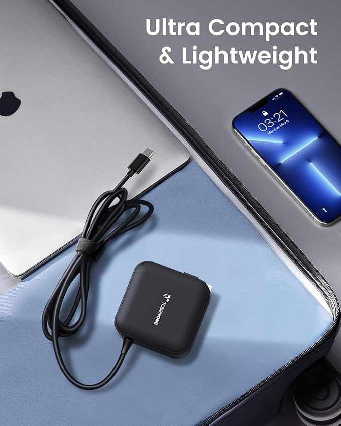 100W USB C Laptop Charger, Universal GaN III Power Supply Adapter, Replacement Foldable Fast Charger PD3.0 for MacBook Pro/Air, HP, Lenovo, Asus, Steam Deck, and All Type C Devices (5ft Cable)