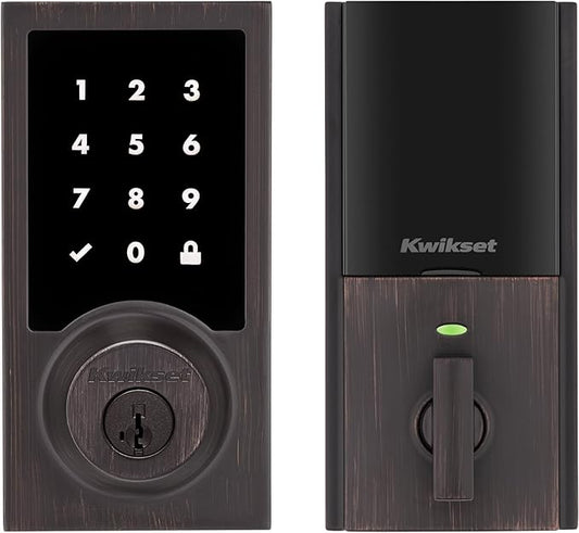 Kwikset HomeConnect 918 Contemporary Z-Wave Long Range Enabled Touch Screen Lock Works with Ring Alarm, Samgsung SmartThings Hub Required, Sold Seperatedly in Venetian Bronze