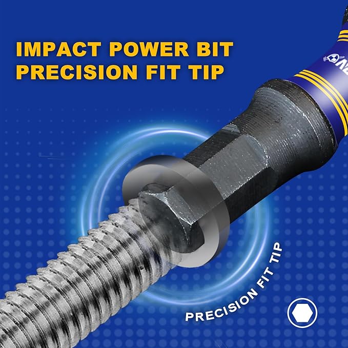 10pc 1" SAE Hex Head Impact Tough Magnetic Allen Wrench Drill Bits Set, 1/4" Hex Shank, S2 Steel, Impact Rated