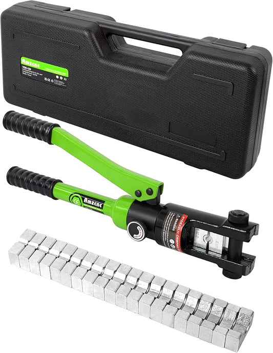 AMZCNC 12 Ton Hydraulic Wire Crimper Battery Cable Lug Terminal Crimping Tool w/Total 10 Die Size Cable Lug Crimping Tools