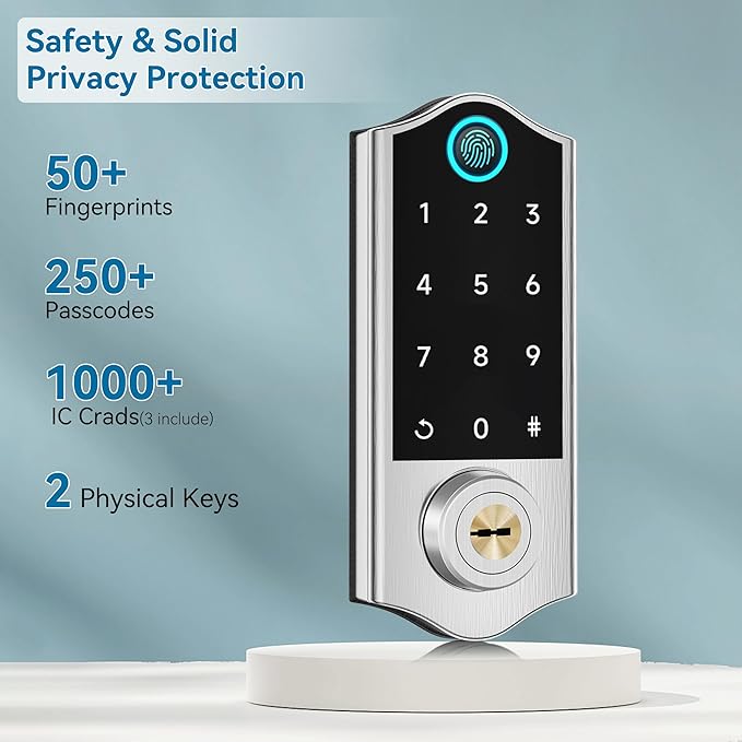 Harfo Fingerprint Smart Door Lock for Front Door with Handle Set, App Control, Keyless Entry Keyless Deadbolt, Digital Electronic Touchscreen Keypad, Auto Lock, Easy to Install, Satin Nickel