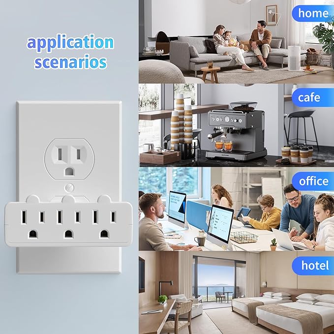 Multi Plug Wall Outlet - 3 Way Outlet Extender & Surge Protector | Electrical Outlet Splitter with 3 Plugs, Portable Power Adapter for Home, Office, Dorm Essentials