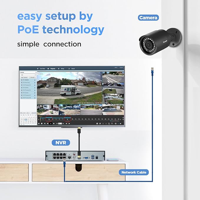 4K Security Camera System PoE, 4X 8MP Wired Home Bullet IP PoE Cameras with Mic, AI Human Vehicle Detection, 100ft IR Night Vision, 4K 8 Channel NVR 2TB HDD for 24/7 Recording, PB37F30408-8M