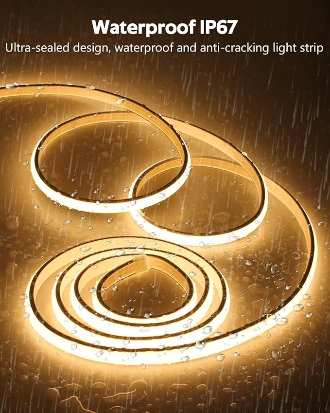 5M LED Light Strip 24V 16.4FT COB LED Strip Light with Remote Warm White Tunable LED Tape Light 3000K 320LEDs/M High Density Waterproof LED Rope Light Outdoor Includes Adapter for Cabinet