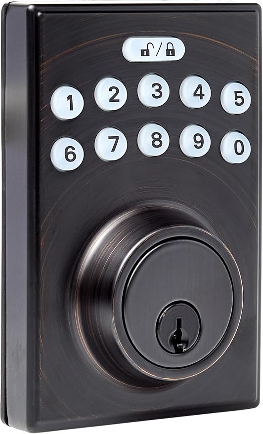 Amazon Basics Electronic Keypad Deadbolt Door Lock with Touch-Control Keyless Entry, Keyed Entry Option, Contemporary, Oil Bronze, 1-Pack