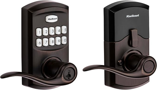 Kwikset SmartCode 917 Keypad Keyless Entry Traditional Residential Electronic Lever Deadbolt Alternative with Tustin Door Handle and SmartKey Security, Venetian Bronze