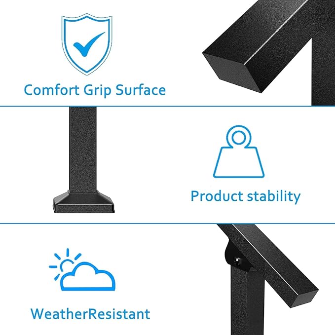 2-Pack Outdoor Handrails for 2 Steps – Black Stair Handrail & Indoor Stair Railing Kit, Exterior Stair Railing for Porch, Deck, and Garden, Complete Installation Kit