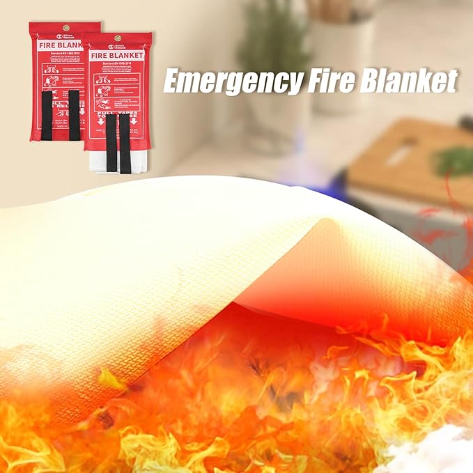 RHINO RESCUE Fire Blanket, 40''×40'' Fiberglass Emergency Fireproof Gear, Flame Retardant Protection for Home, Kitchen, Camping, Hiking, 2 Count