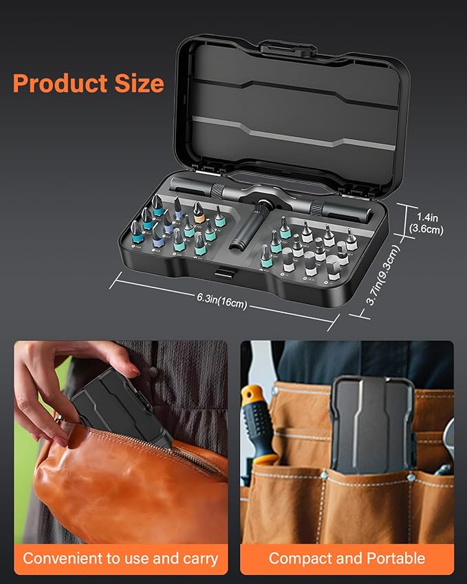 24 in 1 Magnetic Ratchet Screwdriver Set, DIY Mini Screwdriver Set, Multi Bit Magnetic Drive Set with Detachable Ratchet Handle, Portable Precision Repair Tool Kit for Furniture Computer Bicycle