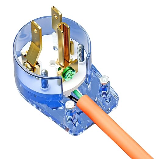 Transparent Blue ETL Verified Nema 5-15P 90 Degree Right Angle Plug - 3-Prong Household 15A 125V AC Plug