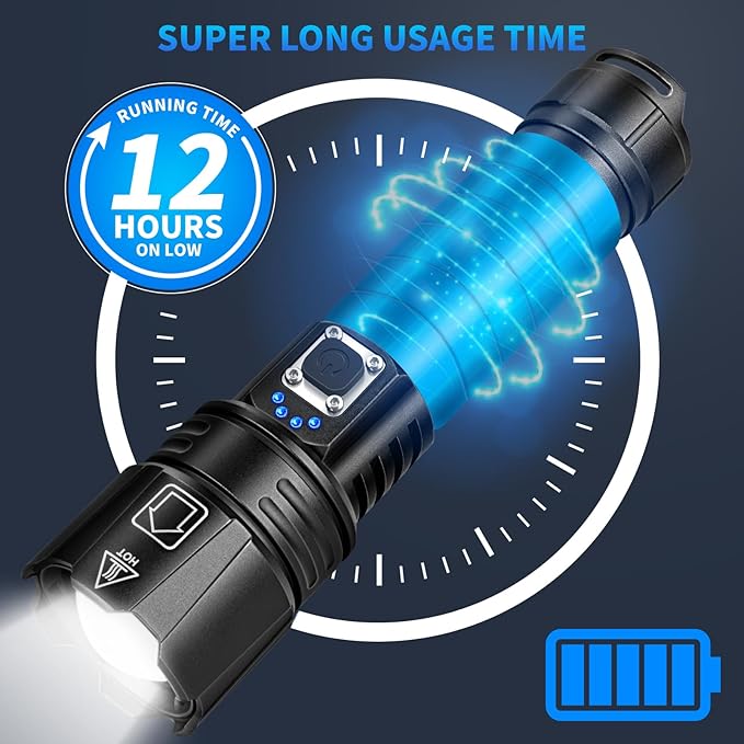 Rechargeable Flashlights High Lumens, 90000 Lumen Super Bright Led Flashlight with 5 Modes & 12H Long Runtime, Powerful Handheld Flash Light for Home Camping, IPX6 Waterproof 2Pack Flashlights