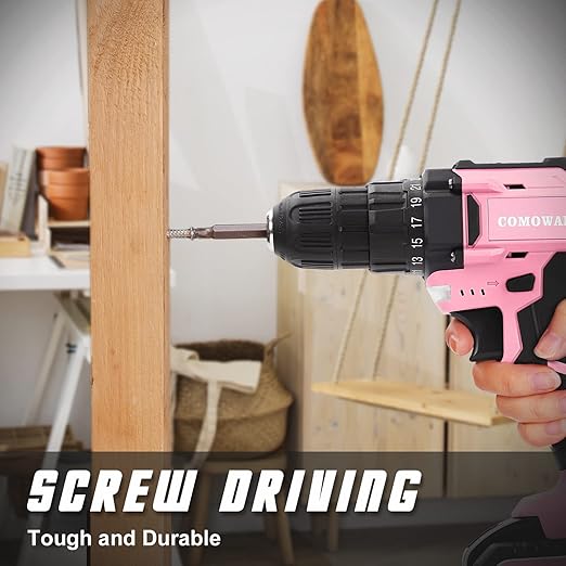 COMOWARE 246 Pcs Drill Bit Set for Cordless Drill, Drill Driver Bit Set for Wood, Metal, Masonry, Cement and Screwdriver Bits Set Combo Kit, Pink Case