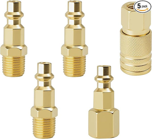 Air Coupler & Plug Kit,5Pcs 1/4" NPT Air Tool Fittings Set,Quick Connect Air Hose Fittings Air Compressor Accessories