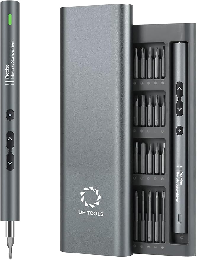 UF-TOOLS Mini Electric Screwdriver, 62 in 1 Cordless Rechargeable Small Power Screwdriver Set with 48 Bits, Led Light and Magnetic Mat, Professional Repair Tool for Phone Watch Camera Laptop PC