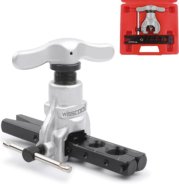 Flaring Tools Set with 7 Dies Sizes 3/16-3/4 inch 45 Degree Angle Eccentric Cone for Copper Brass Aluminum Mild Steel HVAC Refrigeration Plumping Work