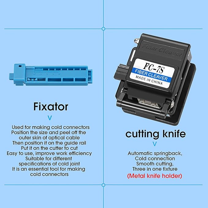 Fiber optic tool kit 10 in 1 FTTH tool set cold joint Fiber optic Termination tool Kit with 7S Optical Fiber Cleaver M7 Optical power meter -70~+10dbm 30KM visual fault locator VFL(BSL）