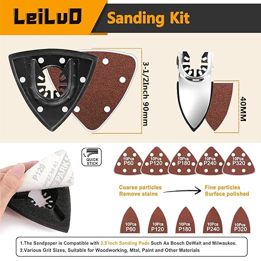 LEILUO 134 Pcs Multitool Blade Kits Oscillating Tool Cutting Sanding and Scraping Accessories with Storage Bag Oscillating Saw Blades Compatible with DeWalt Makita Dremel and More