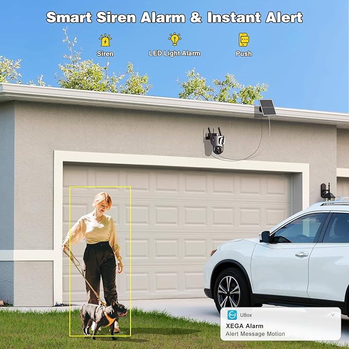 Xega 4G Cellular Security Camera【Dual Lens】 Outdoor with SIM Card, 14400mAh 2K HD Wireless Solar 4G LTE Camera, PTZ Motion Dtetection Spotlight Siren TF Cloud Storage,Only Support The Built-in SIM