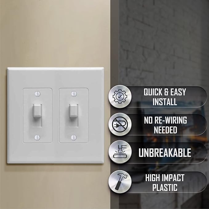 TayMac 2672W 2-Gang MASQUE Decorator Cover, Toggle, White